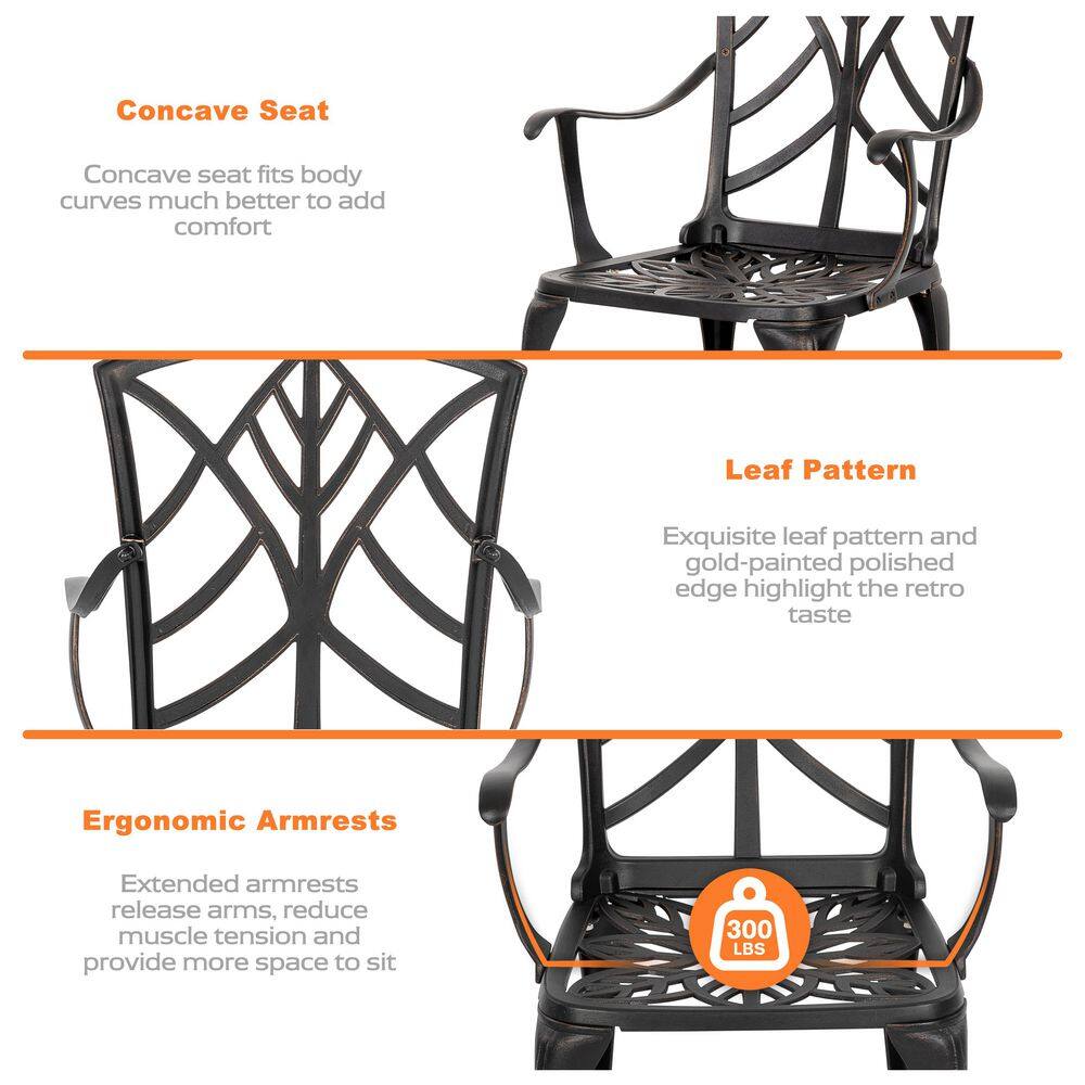 Black and Gold Cast Aluminum Outdoor Dining Chair Set