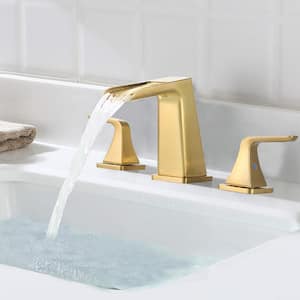 Pome 8 in. Widespread Double Handle Waterfall Spout Bathroom Faucet with Drain kit Included in Brushed Gold