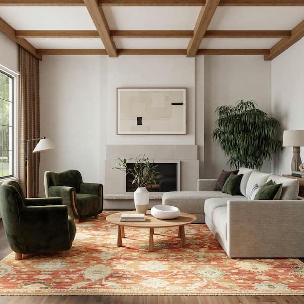 Antique Bloom Brick 10 ft. x 13 ft. Medallion Traditional Area Rug