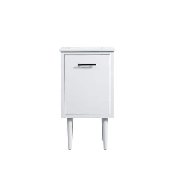 Unbranded Simply Living 18 in. W x 19 in. D x 33.5 in. H Bath Vanity in White with Ivory White Engineered Marble Top