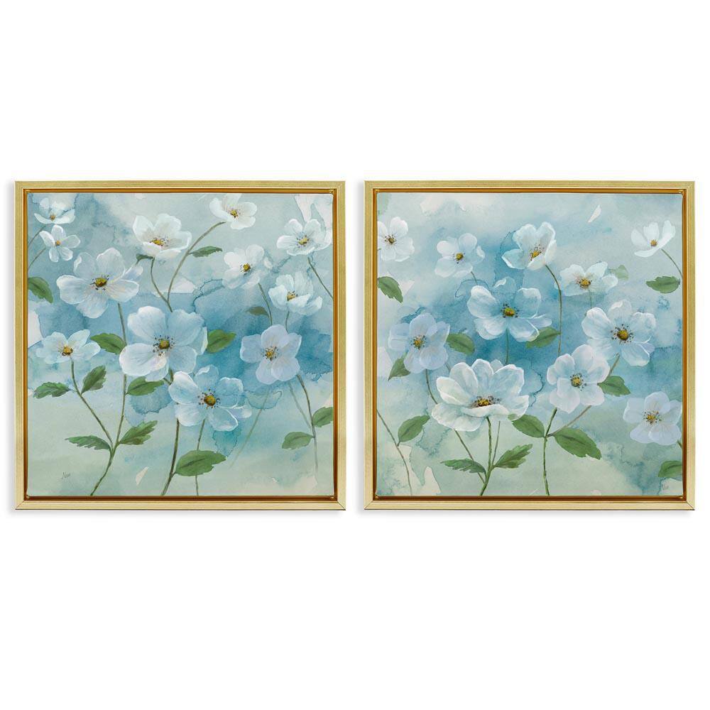 Blue and White Apple Blossoms by Nan 2-Pieces Gold Floater Frame Nature Graphic Art Print 18 in. x 18 in. price history on PriceWatchPro