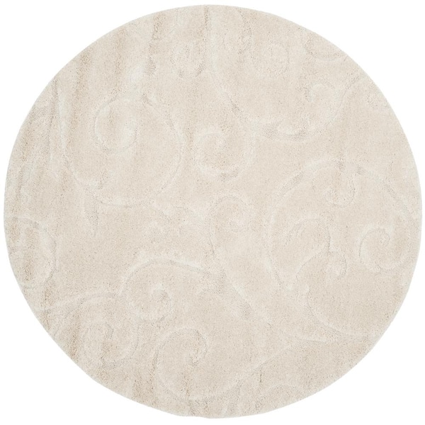 Florida Shag Cream 4 ft. x 4 ft. Round Floral Area Rug