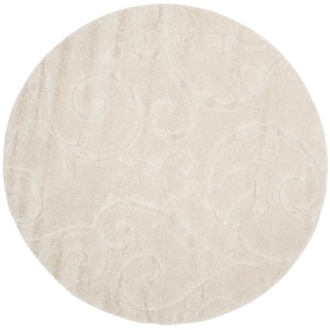 Florida Shag Cream 7 ft. x 7 ft. Round Floral High-Low Area Rug