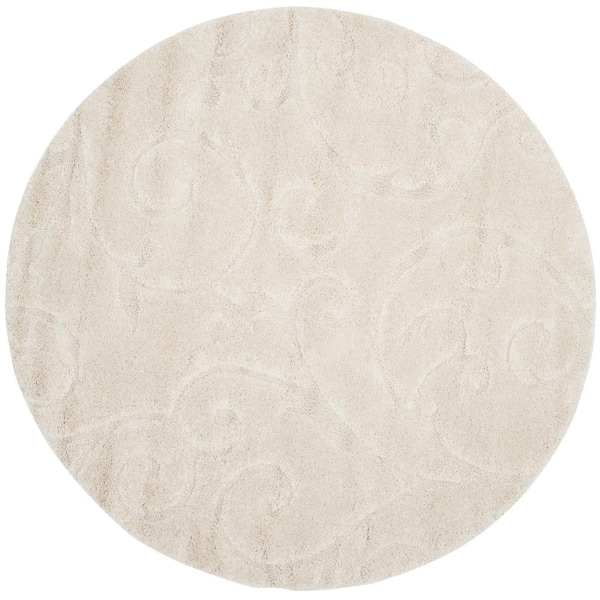 SAFAVIEH Florida Shag Cream 7 ft. x 7 ft. Round Floral High-Low Area Rug