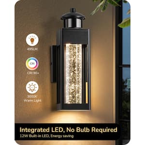 Ansonia 12.7 in. Energy-Efficient LED Motion Sensor Outdoor Wall Light with Seeded Glass