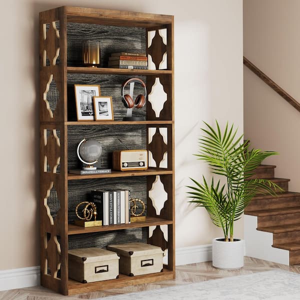 Frailey 70 in. Tall Dark Brown Engineered Wood 5-Shelf Standard Bookcase Bookshelf for Home Office