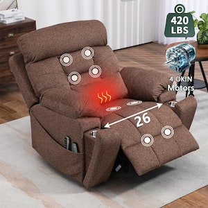 Top-tier Flagship Oversized 4 OKIN Motors Fabric Recliner Lift Sofa 2 Remote Controls, Pillow and 2 Cup Holder - Brown