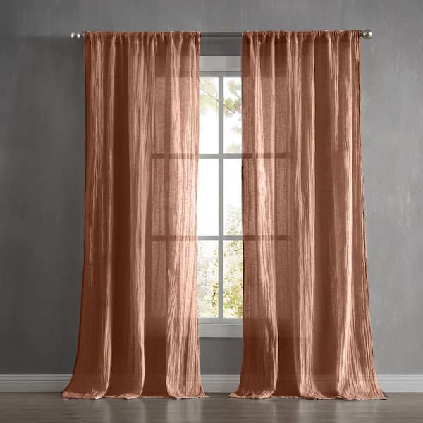 French Connection Charter Rust Polyester Solid 50 in. W x 108 in. L Easy Care Rod Pocket Indoor Sheer Curtain (Set of 2 Panels)