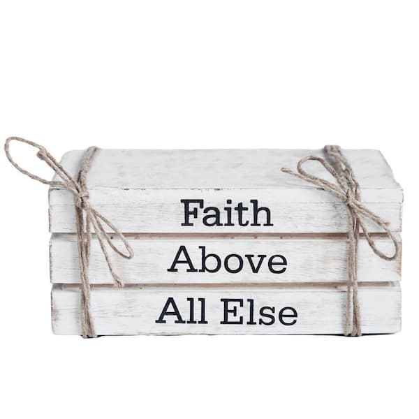 2.5 in. H Whitewash Faith Above All Else Wooden Faux Book Stack