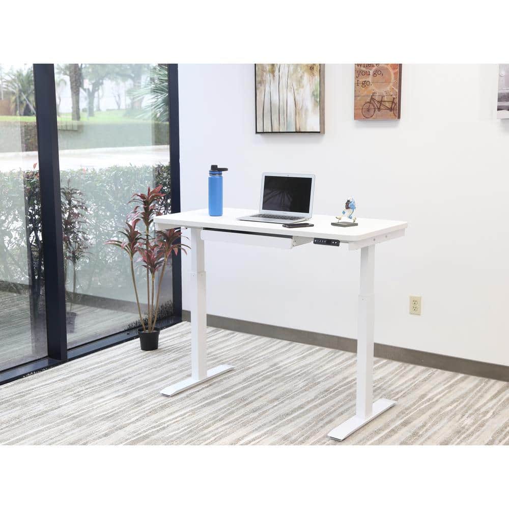 Sculpted White Electric Adjustable Desk with USB Port, 24"x48"