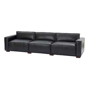 Inachus 110 in.W Square Arm Genuine Leather Modular Straight Sofa in Black