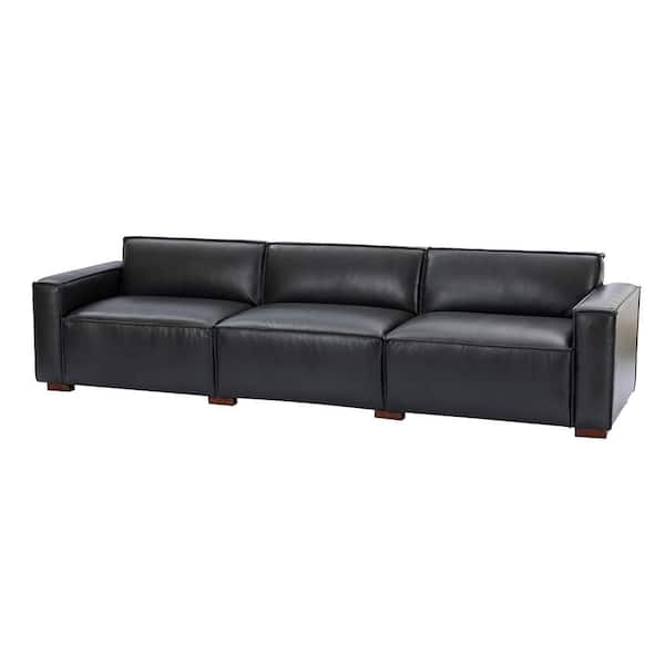 JAYDEN CREATION Inachus 110 in.W Square Arm Genuine Leather Modular Straight Sofa in Black