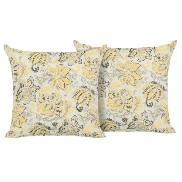 17.3 in. x 17.3 in. Patio Square Outdoor Throw Pillow in Ink-Style Floral (2-Pack)
