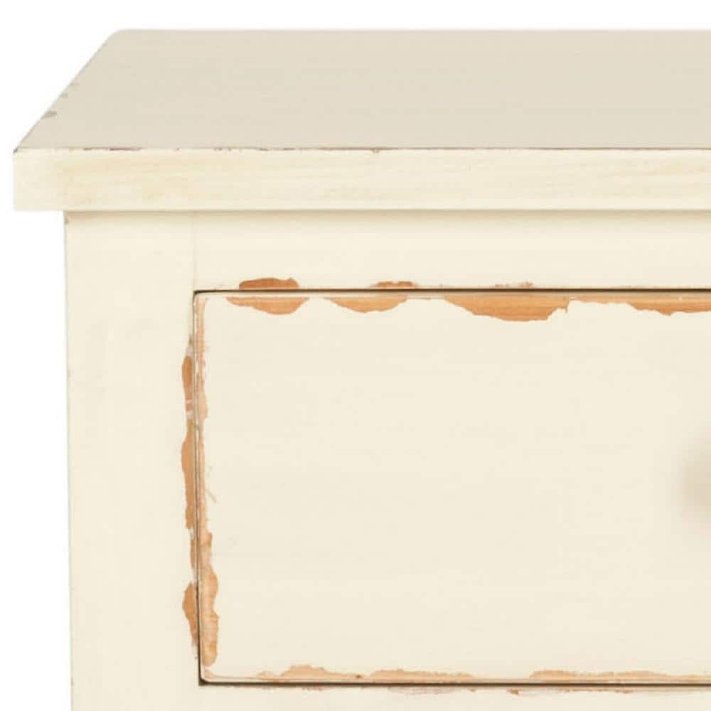 Vintage Cream Transitional Poplar End Table with Zinc Knob
