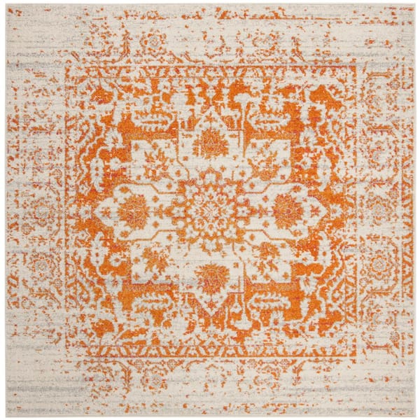 SAFAVIEH Madison Orange/Ivory 10 ft. x 10 ft. Distressed Border Square ...
