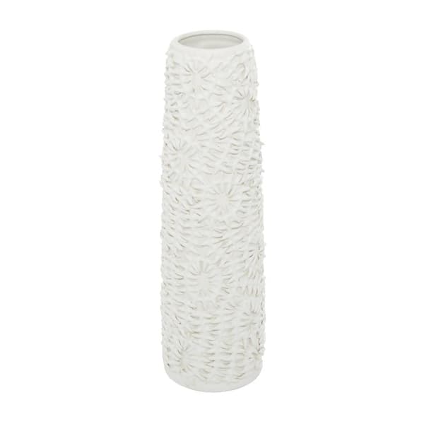 Litton Lane 21 in. White Embossed Ceramic Floral Decorative Vase