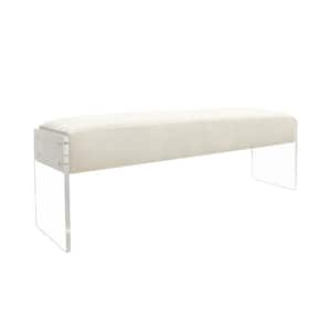 Tribecca Ivory Bench with Acrylic Frame & Velvet Seat (59In. x 13.78 In. x 18.11 In.)