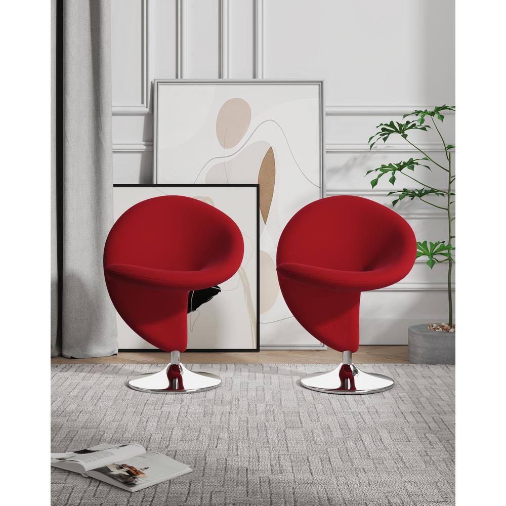 Curl Red Wool Blend Swivel Accent Chair with Polished Chrome Base