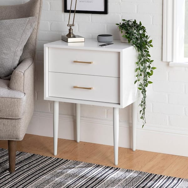 Mid-Century Modern Solid White 2 Drawer 20 in. W Nightstand