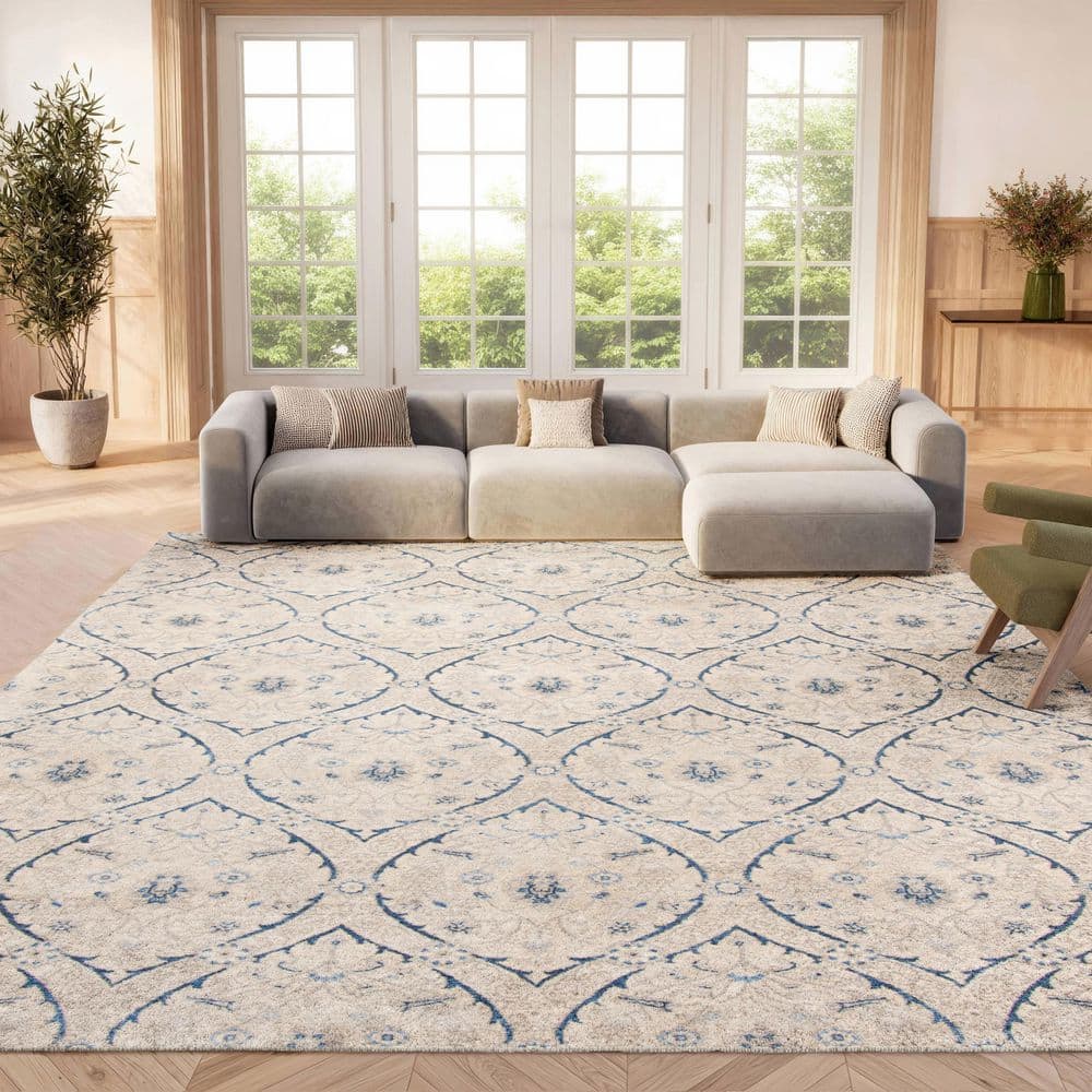 Brentwood 2 ft. x 4 ft. Light Gray/Blue Floral Geometric Medallion Area Rug price history on PriceWatchPro