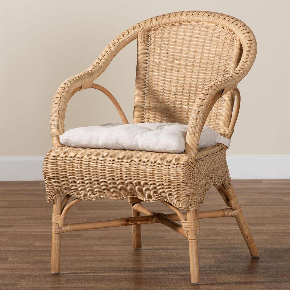 Natural Rattan Low Dining Chair with White Cushion