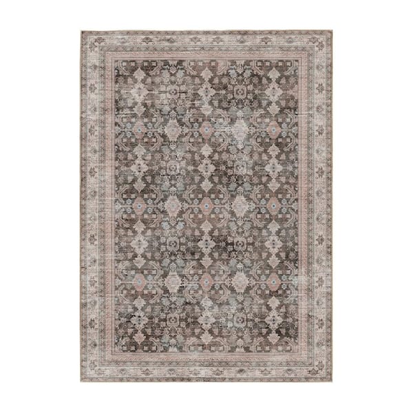 Verdelle Taupe Brown 5 ft. x 7 ft. Floral Medallion Machine Washable Non-Slip Area Rug