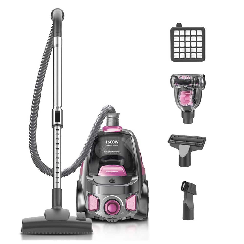 1600W Bagless Corded Canister Vacuum w 40Kpa Suction, 3.7Qt Dust Cup, Dual HEPA Filter for Floors Carpets Pet Hair, Pink price history on PriceWatchPro