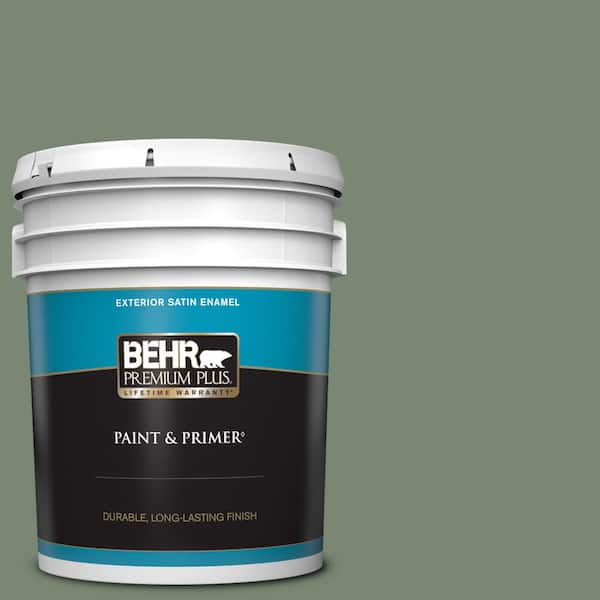 BEHR PREMIUM PLUS 5 gal. #440F-5 Winter Hedge Satin Enamel Exterior Paint & Primer