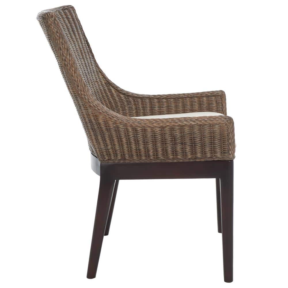 Zen Coastal Cream Woven Accent Chair with Mahogany Legs