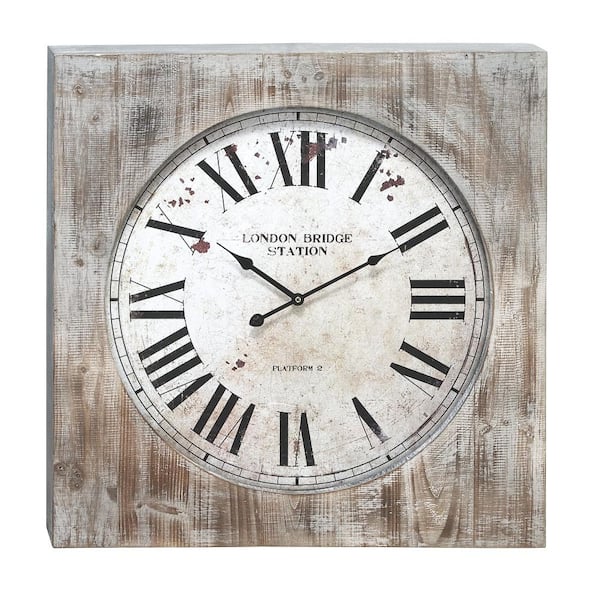 Litton Lane Wesley 27 in. Wall Clock in Distressed Natural