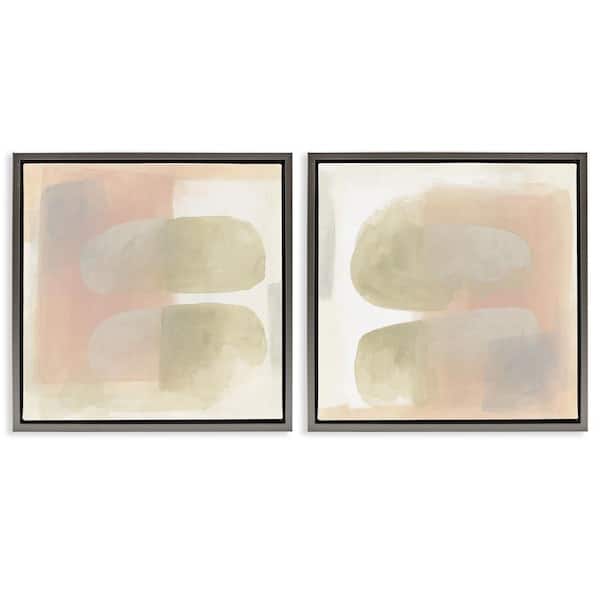 Stupell Industries Neutral Oblong Shapes Abstract by June Erica Vess 2-Pieces Gray Floater Frame Abstract Graphic Art Print 25 in. x 25 in.