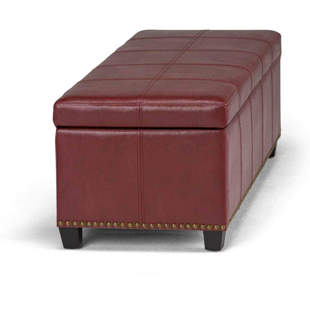 Radicchio Red Bonded Leather Storage Bench Ottoman