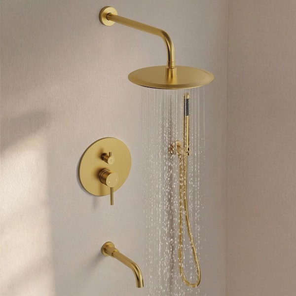 GRANDJOY 10 in. 3-Spray Wall Mount Round High Pressure Dual Fixed