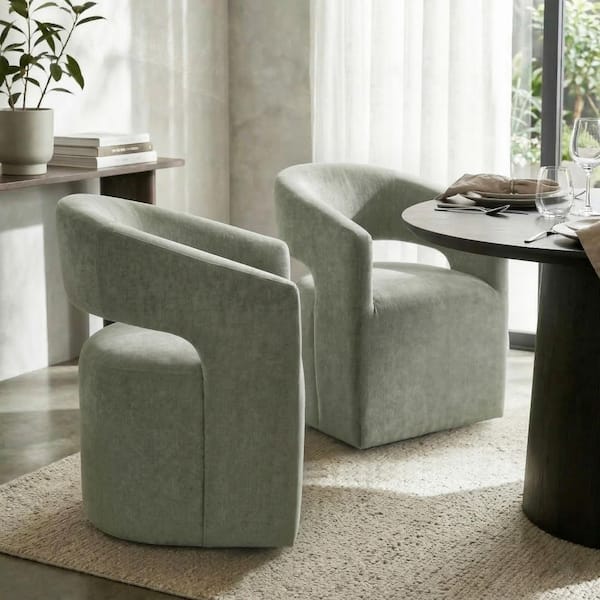 Belte Modern Green Fabric Upholstered Accent Arm Chair with Casters