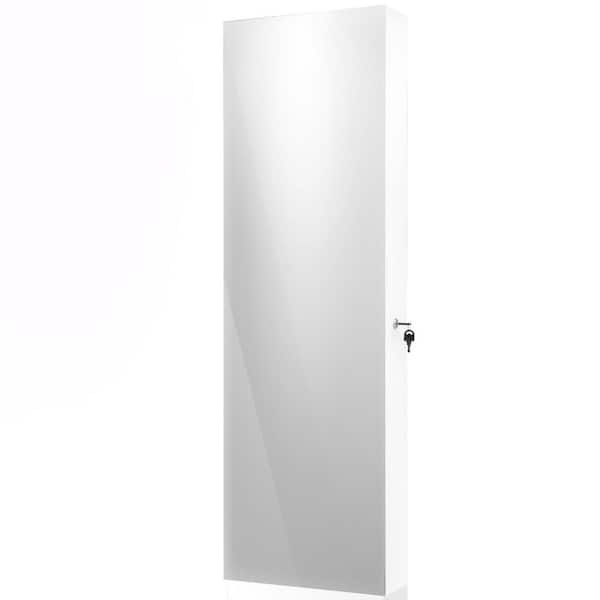 14.5 in. x 47 in. White Wall Mounted Lockable MDF Jewelry Armiore with Mirror and Drawers