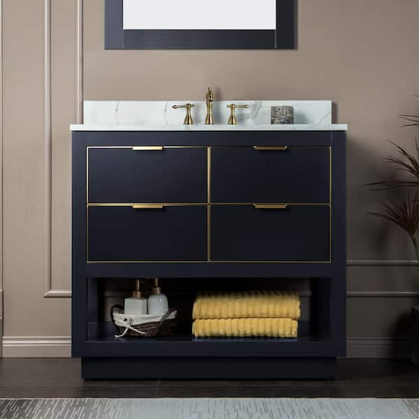 WOODBRIDGE Venice 37 in.W x 22 in.D x 38 in.H Bath Vanity in Gray with Engineered stone Vanity Top in Fish Belly with White Sink