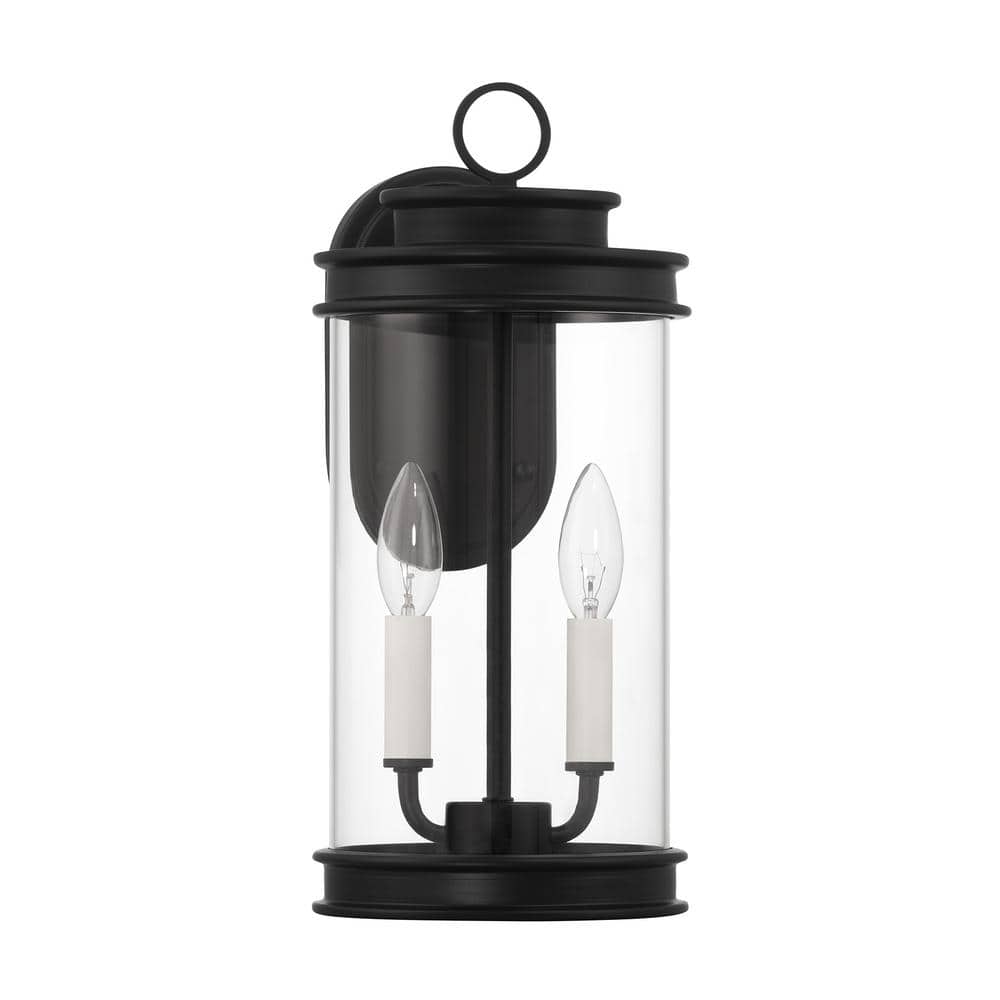 Matte Black Clear Glass 2-Light Outdoor Wall Lantern