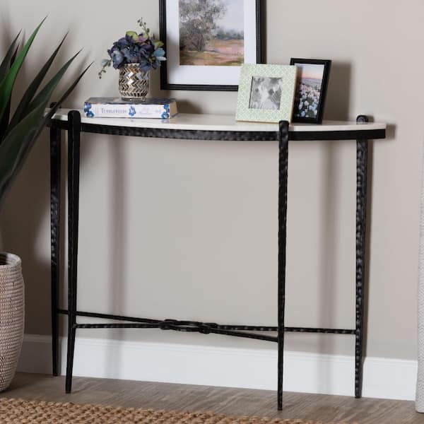 Caledon 41 in. Black and White Half-Moon Marble Console Table