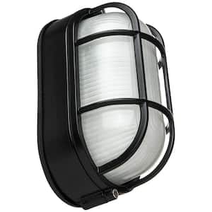 Black Outdoor Oval Wall Mount Bulkhead Light with Frosted Glass and No Bulbs Included