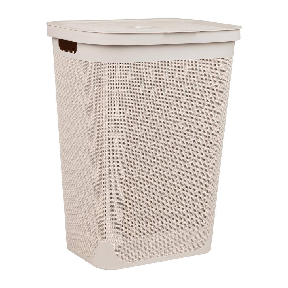 Ivory Slim Plastic Laundry Hamper with Hinged Lid
