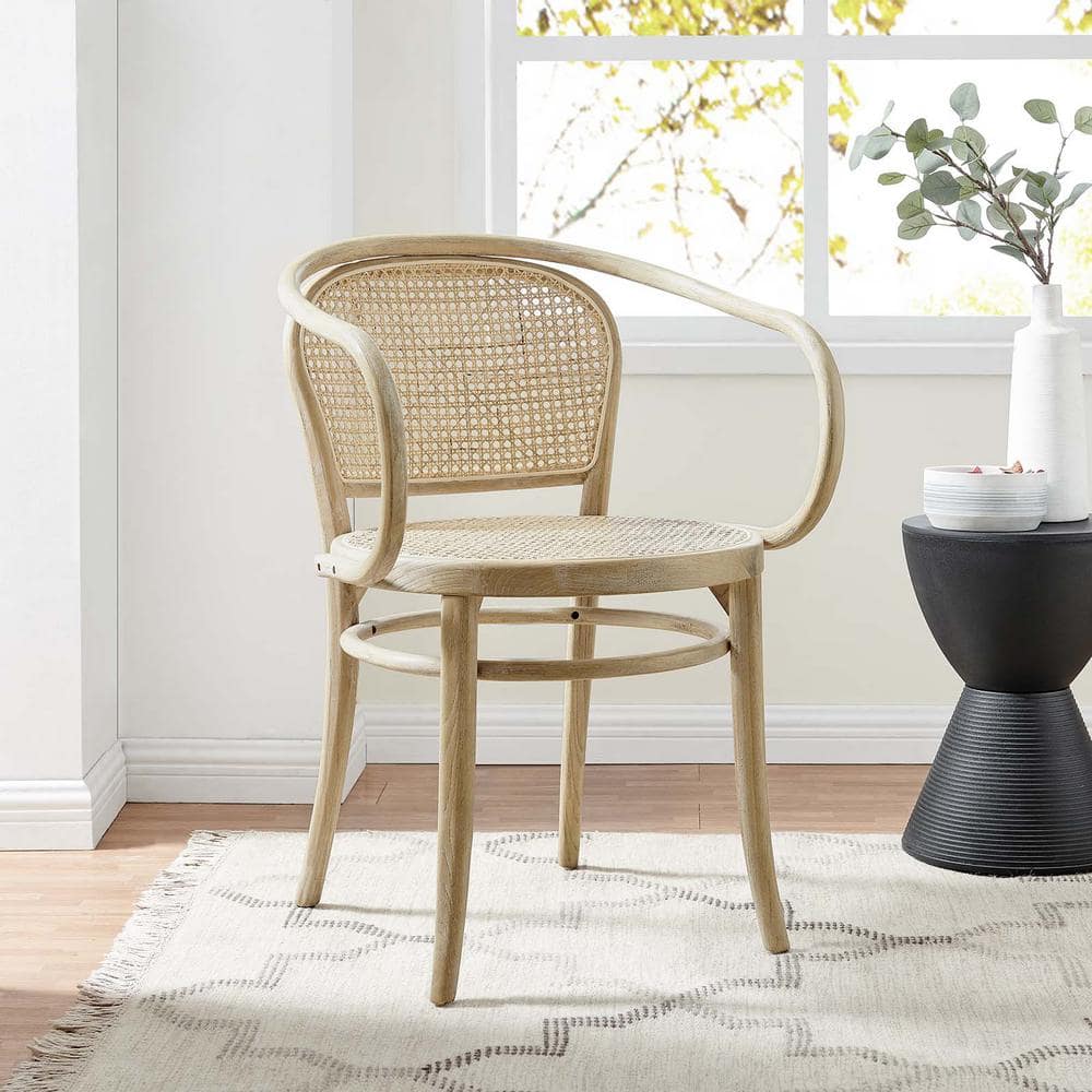 Gray Low Wood and Cane Arm Chair