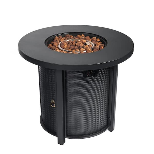 JimsMaison 30.00 in. W x 24.00 in. H Steel Round Propane Fire Pit Table in Black