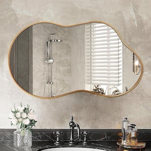 36 in. W x 20 in. H Irregular Gold Aluminum Alloy Framed Wall Mirror Asymmetrical Wall Mirror