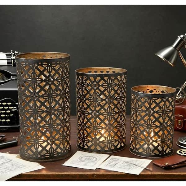 Beautiful Black+Gold Iron Metal Lantern 3-Pack with Moroccan Design
