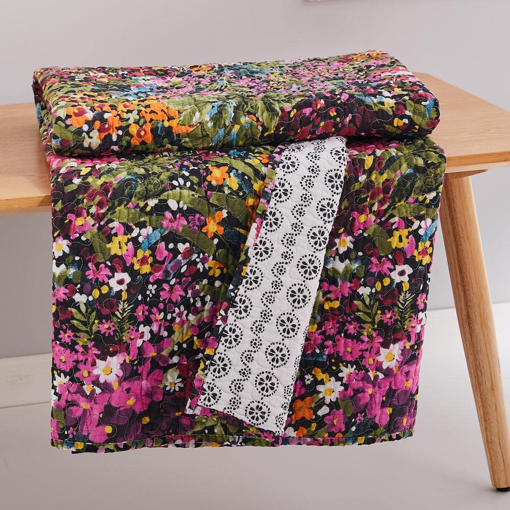 Basel Multicolor Floral Cotton Quilted Throw Blanket