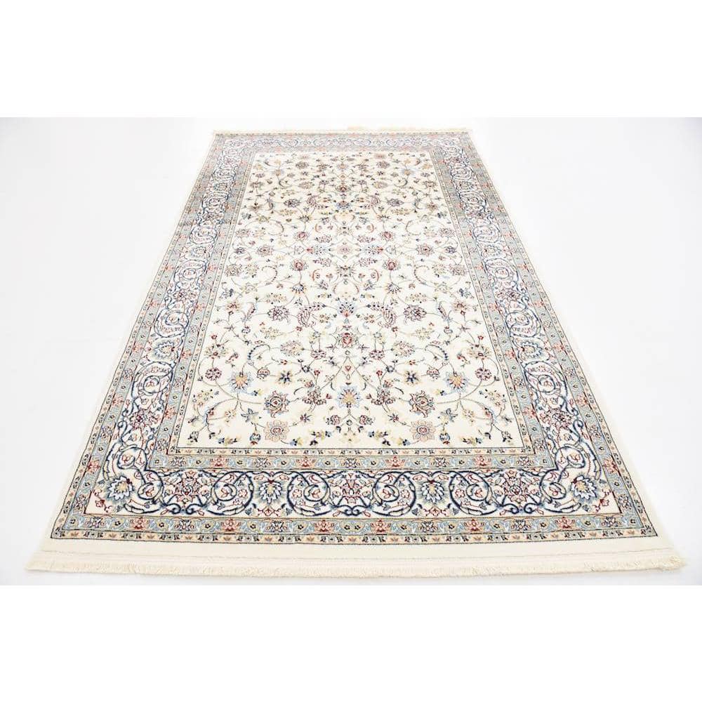 Ivory Floral Synthetic Stain-Resistant Rectangular Area Rug