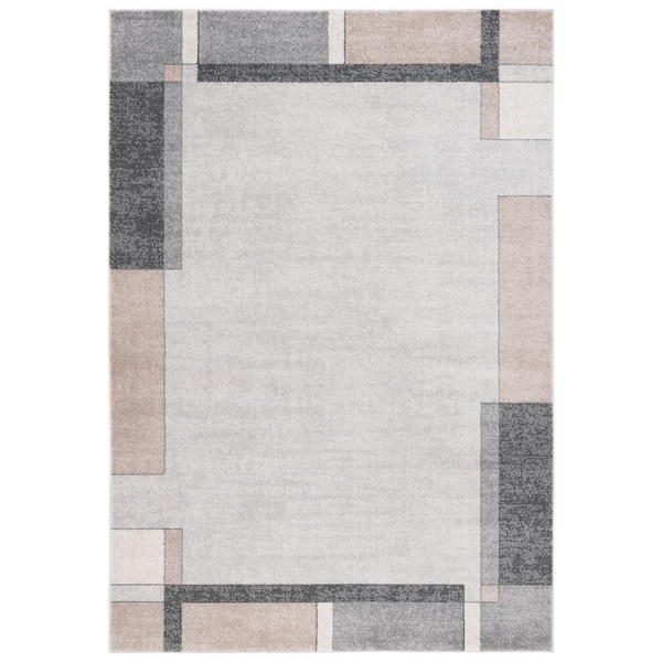 Phoenix 8 ft. x 10 ft. Light Gray/Beige Charcoal Geometric Border Area Rug