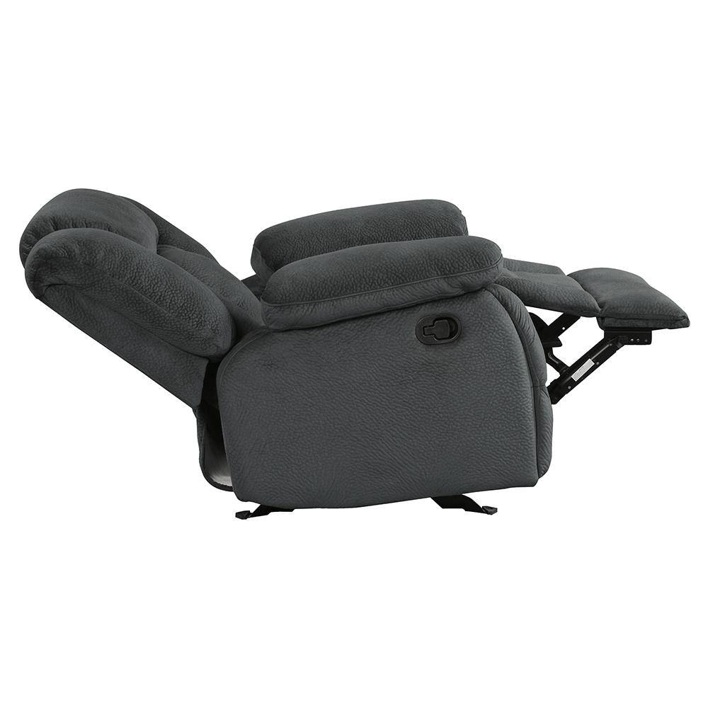 Charcoal Gray Microfiber Glider Recliner with Overstuffed Arms