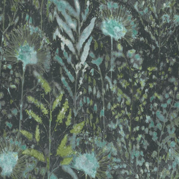 RoomMates Teal and Black Dandelion Floral Peel and Stick Wallpaper