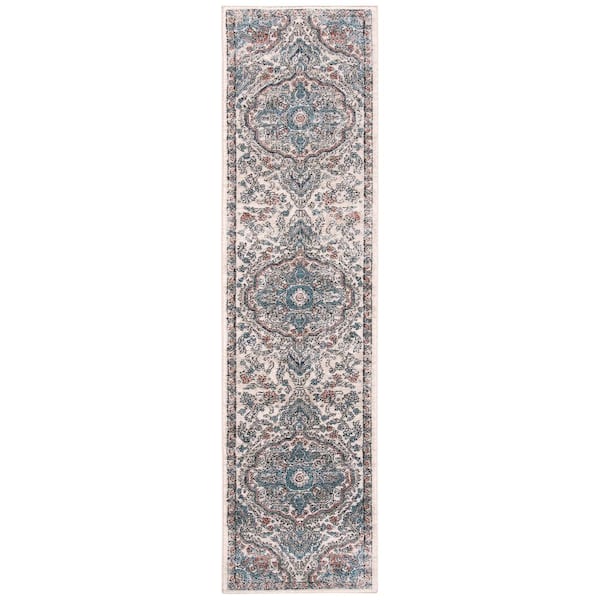 SAFAVIEH Oregon Gray/Blue 2 ft. x 12 ft. Medallion Border Runner Rug